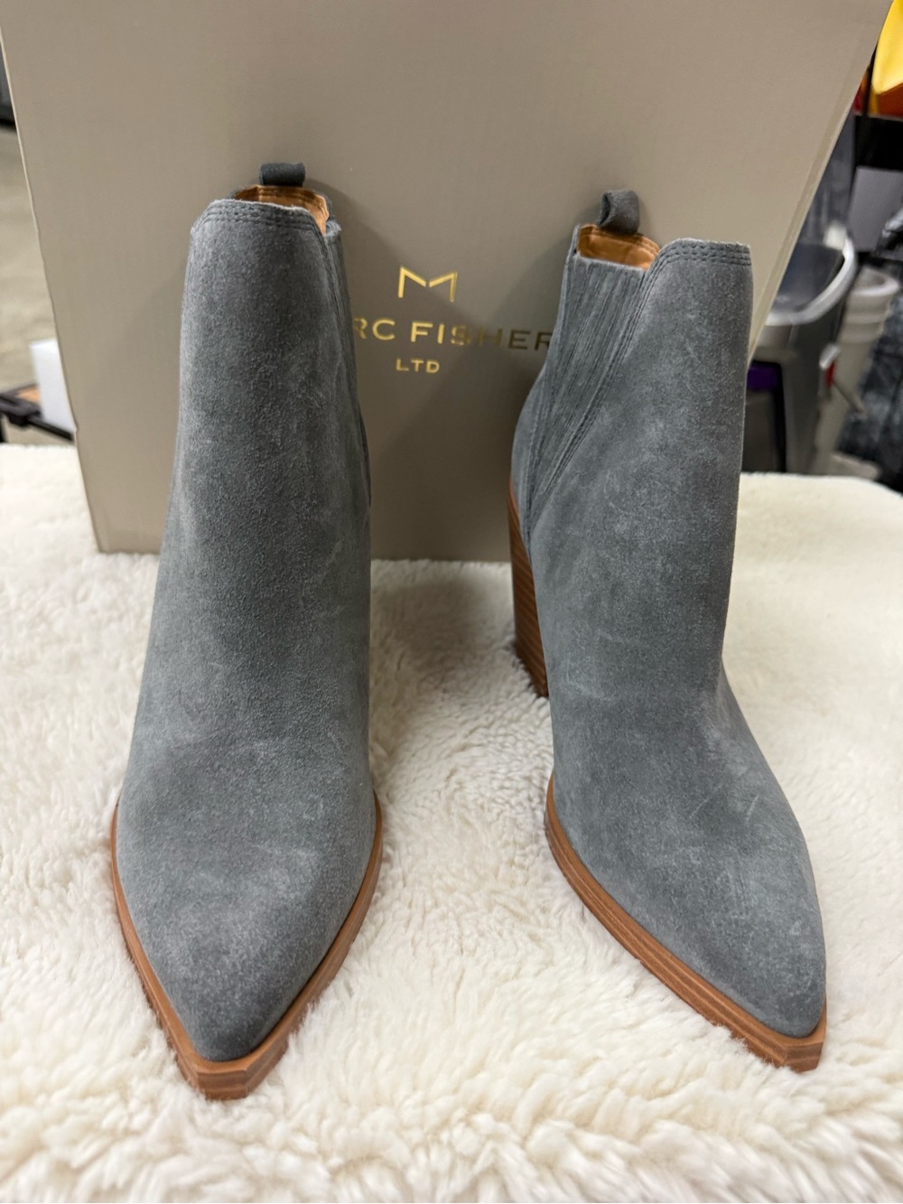 Marc Fisher Gadri Heeled Ankle Boots in Medium Gray